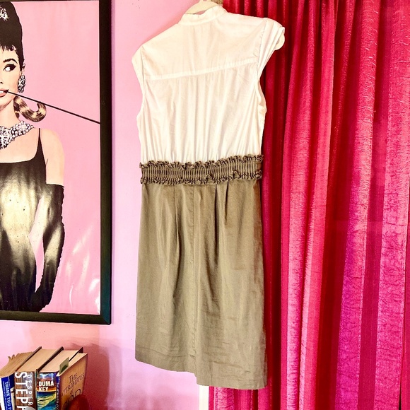 Max & Cleo Midi Business Dress Pleated White Bust Ruffled Waist Taupe Women’s 8 - Picture 4 of 5